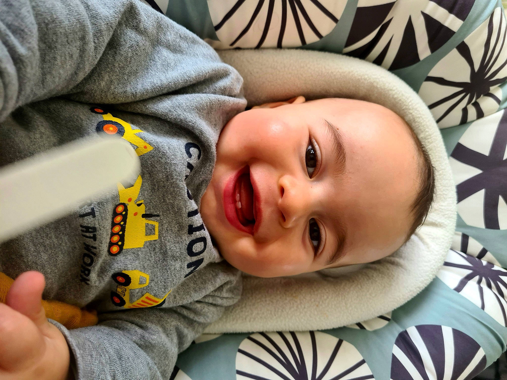 Ilyan participe au concours pour gagner de l'argent avec cette photo : baby, baby_laughing, cheek, child, eyebrow, eyelash, face, gesture, happy, head, joy, mouth, nose, person, plant, product, skin, smile, toddler, tree