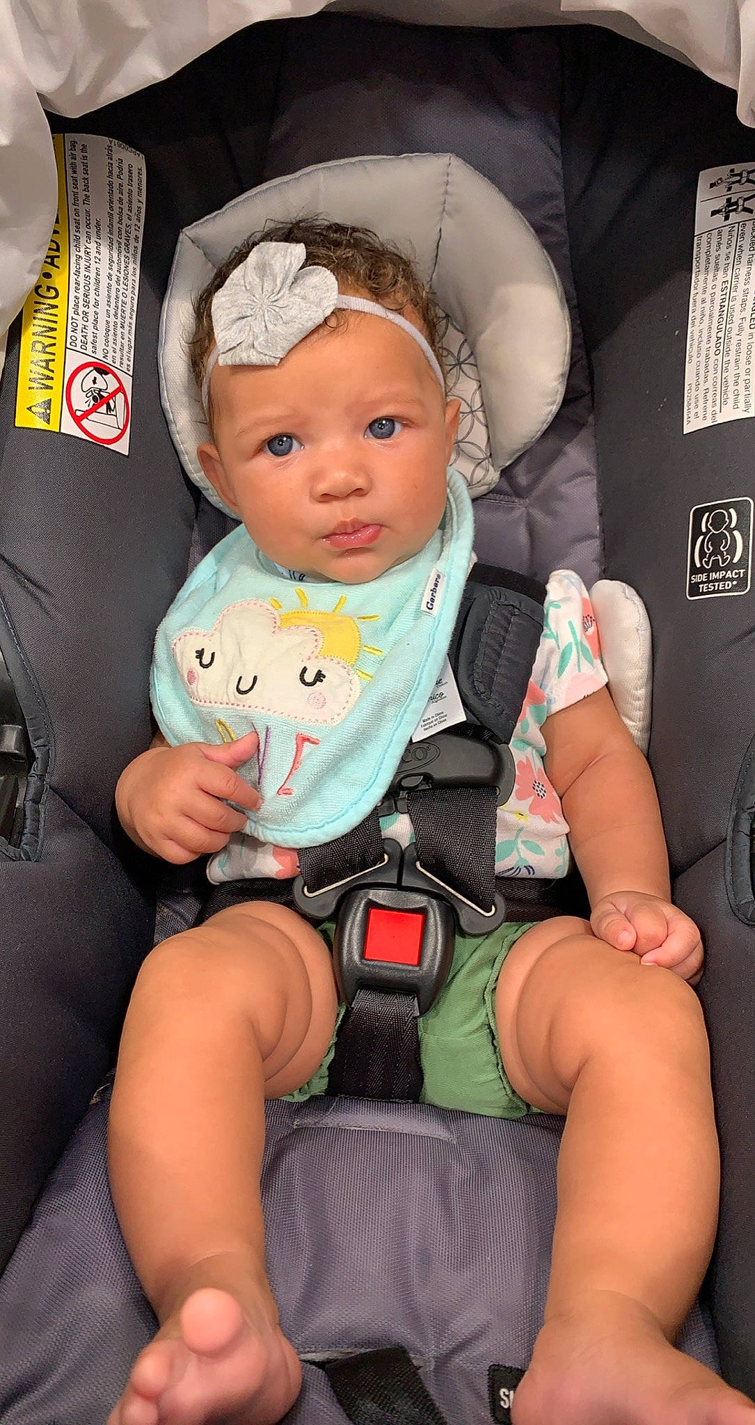 Everleigh is registered to the contest to win money with this photo: auto_part, baby, baby_carriage, baby_in_car_seat, baby_products, car_seat, car_seat_cover, child, person, product, seat_belt, toddler