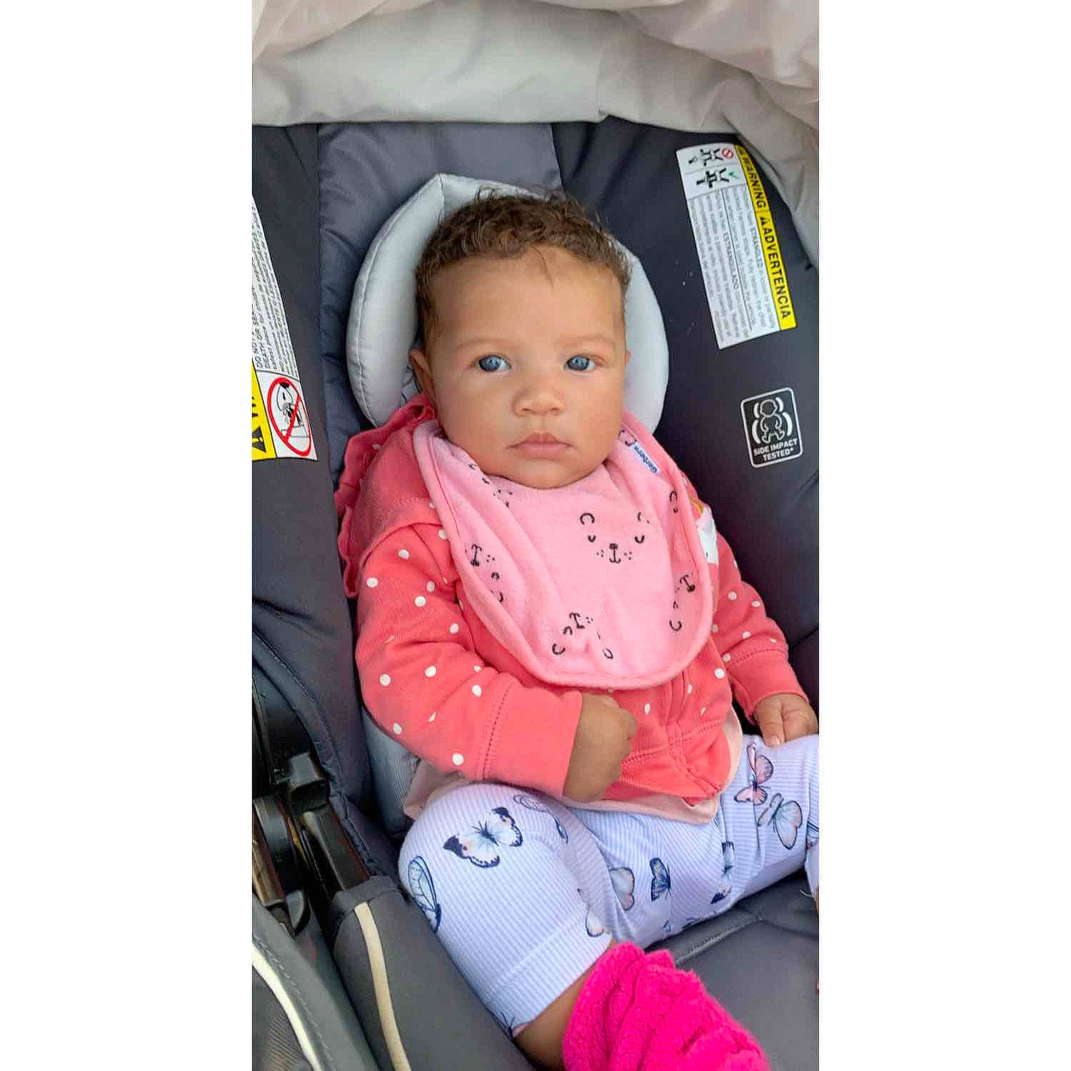 Everleigh joined the competition — help win amazing prizes! baby, baby_carriage, baby_in_car_seat, baby_products, car_seat, car_seat_cover, child, comfort, person, pink, product, toddler