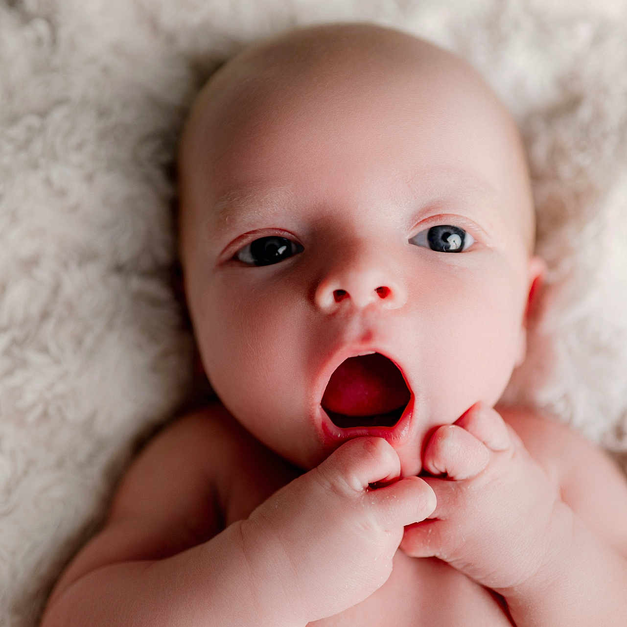 Arthur joined the competition — help win amazing prizes! baby, infant, face, skin, hands, mouth, eyes, blanket, soft, expression, newborn, cute, portrait, closeup, fingers, child, lying_down, human, adorable, fluffy