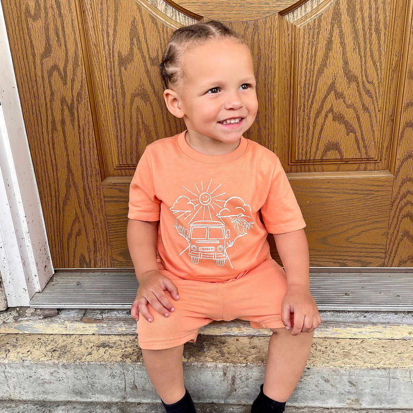 Weston joined the competition — help win amazing prizes! boy, child, clothing, door, face, footwear, hardwood, head, indoors, interiordesign, male, pants, person, photography, plywood, portrait, shoe, shorts, t_shirt, wood