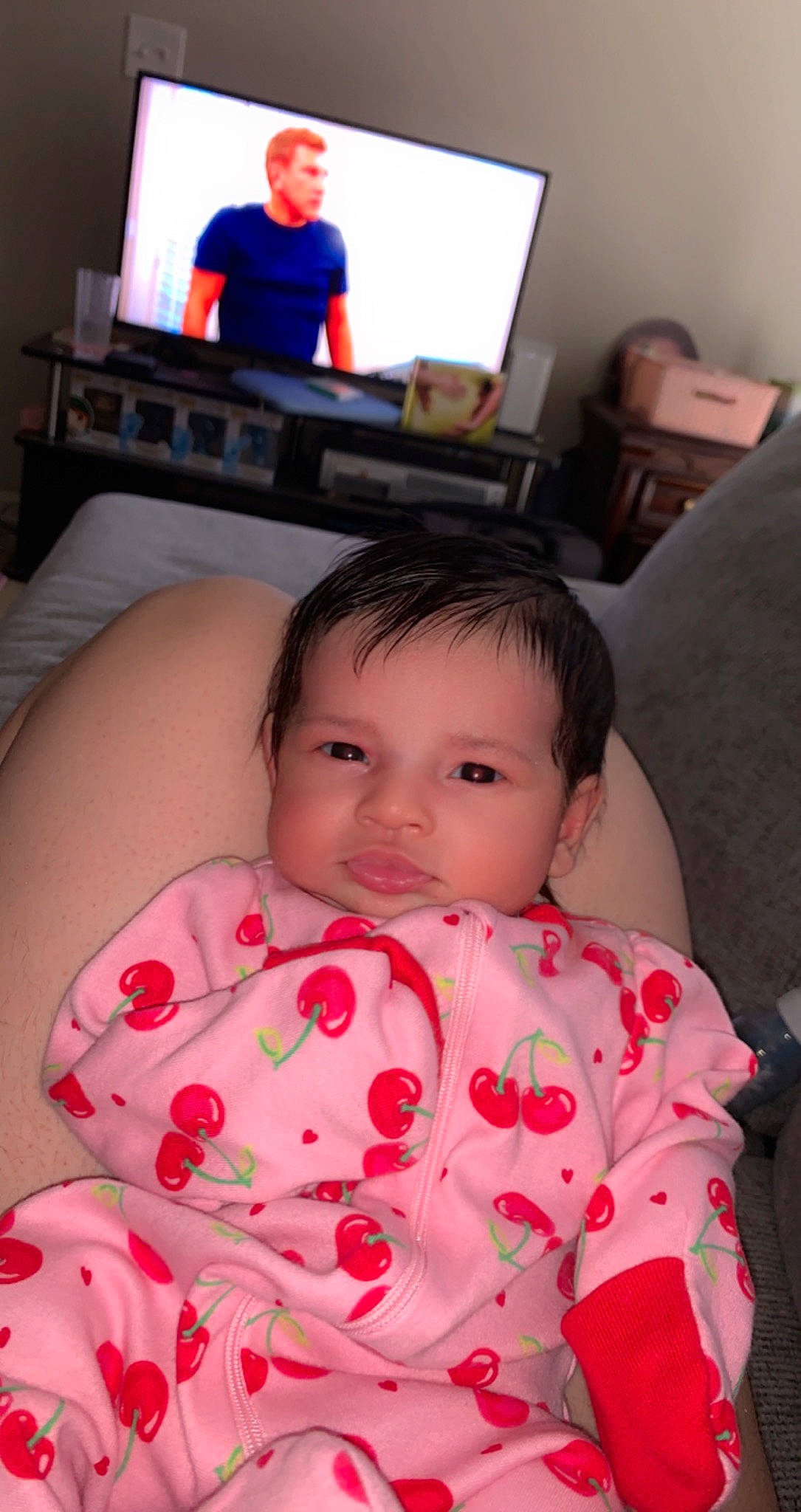 Kehlani joined the competition — help win amazing prizes! baby, baby_toddler_clothing, blurred, cheek, comfort, couch, display_device, finger, fun, hat, home_appliance, joint, linens, lip, muscle, person, picture_frame, room, skin, television