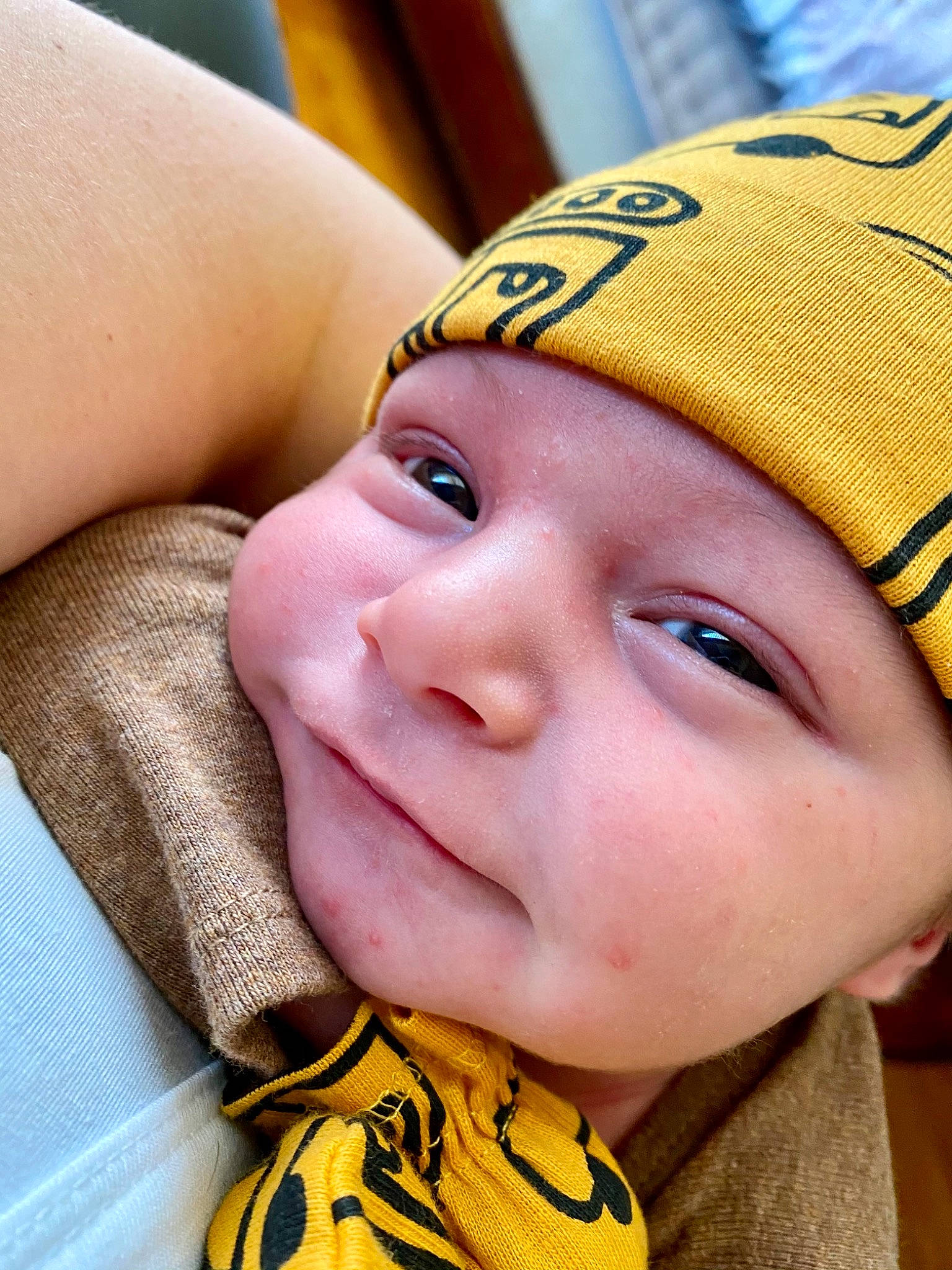 Rayden is registered to the contest to win money with this photo: baby, cap, cheek, chin, close_up, eye, eyebrow, eyelash, forehead, fun, happy, headwear, iris, lip, mouth, nose, person, personal_protective_equipment, skin, smile