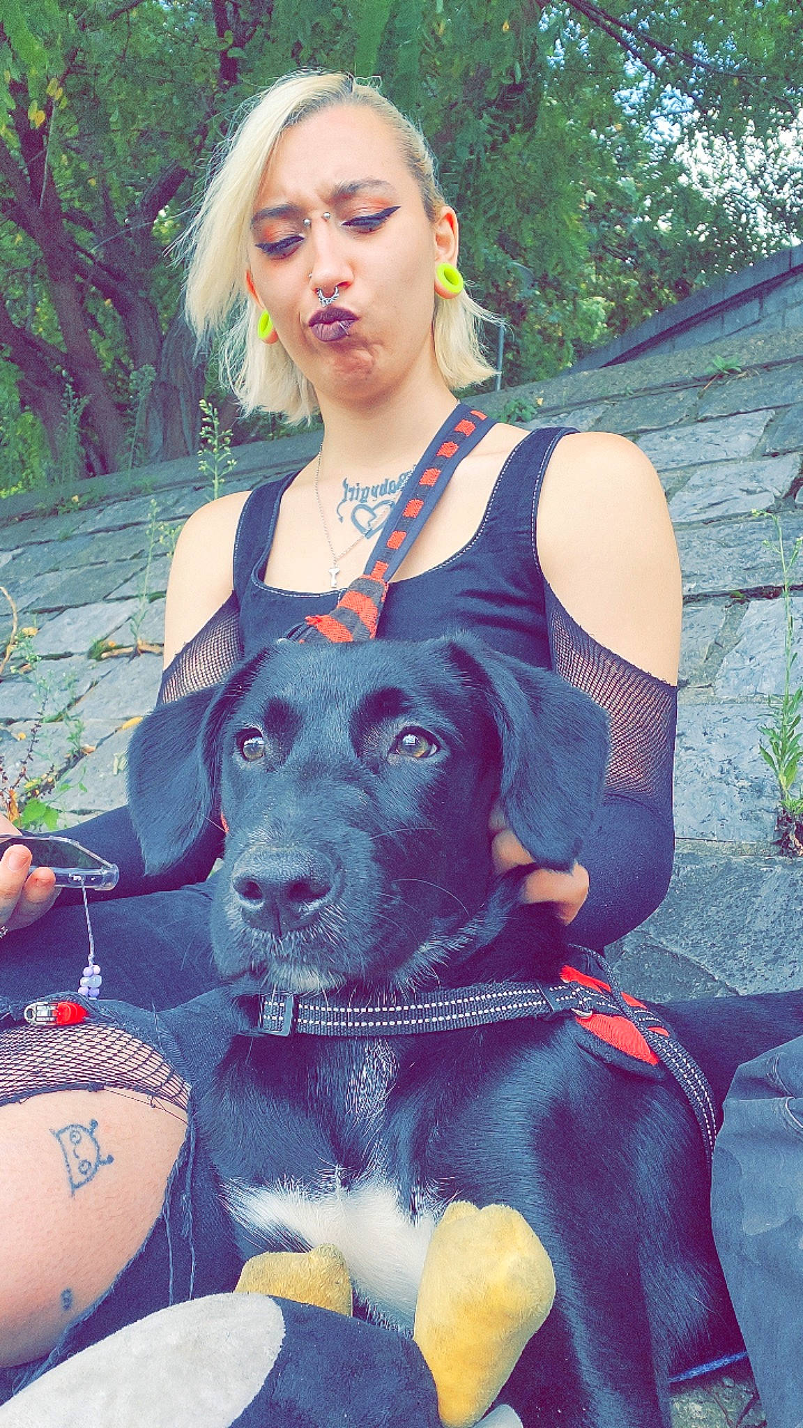 Naÿla a rejoint le concours — aidez-le/la à gagner de superbes lots ! canidae, carnivore, chest, companion_dog, dog, dog_breed, electric_blue, fawn, grass, happy, jewellery, necklace, personal_protective_equipment, plant, sporting_group, summer, t_shirt, thigh, tree, trunk