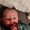 Colson joined the competition — help win amazing prizes! baby, blanket, child, clothing, cozy, cute, expression, face, finger, hand, human, indoor, infant, looking, lying_down, person, pillow, skin, sleeping_area, young