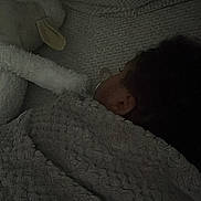 Ange participe au concours pour gagner de l'argent avec cette photo : child, sleeping, blanket, plush_toy, cozy, dark, bed, rest, comfort, soft, head, peaceful, indoors, cushion, nap, quiet, warm, texture, fur, relaxation