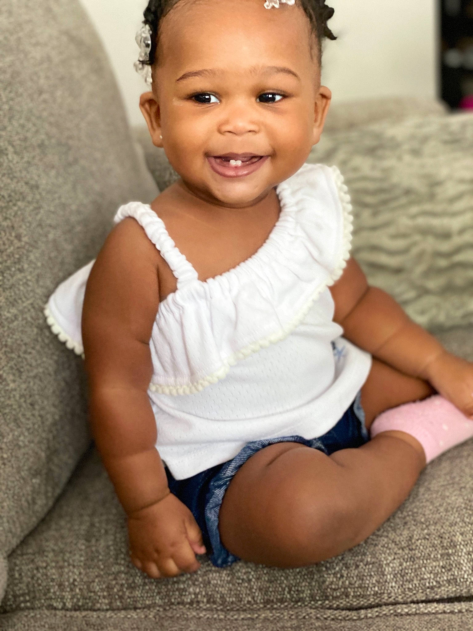 Ania joined the competition — help win amazing prizes! arm, baby, baby_toddler_clothing, beauty, black_hair, cheek, child, child_model, face, happy, joy, leg, person, sitting, skin, smile, thigh, toddler, white