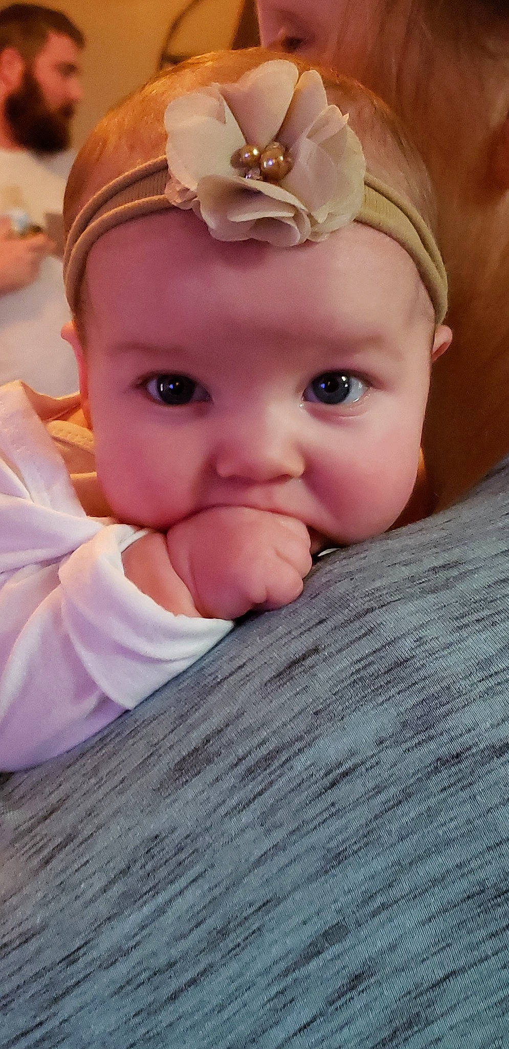 Ridley joined the competition — help win amazing prizes! baby, cheek, child, chin, eye, face, finger, forehead, hair_accessory, hand, head, headband, headgear, headwear, lip, mouth, nose, person, photography, pink