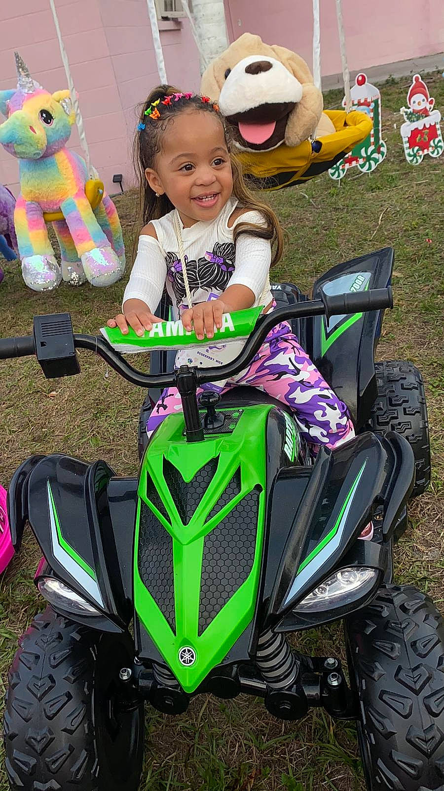 Alianys joined the competition — help win amazing prizes! automotive_design, automotive_exterior, automotive_lighting, automotive_tire, fender, fun, green, happy, head, joy, motor_vehicle, person, photograph, pink, purple, riding_toy, smile, tire, toddler, vehicle