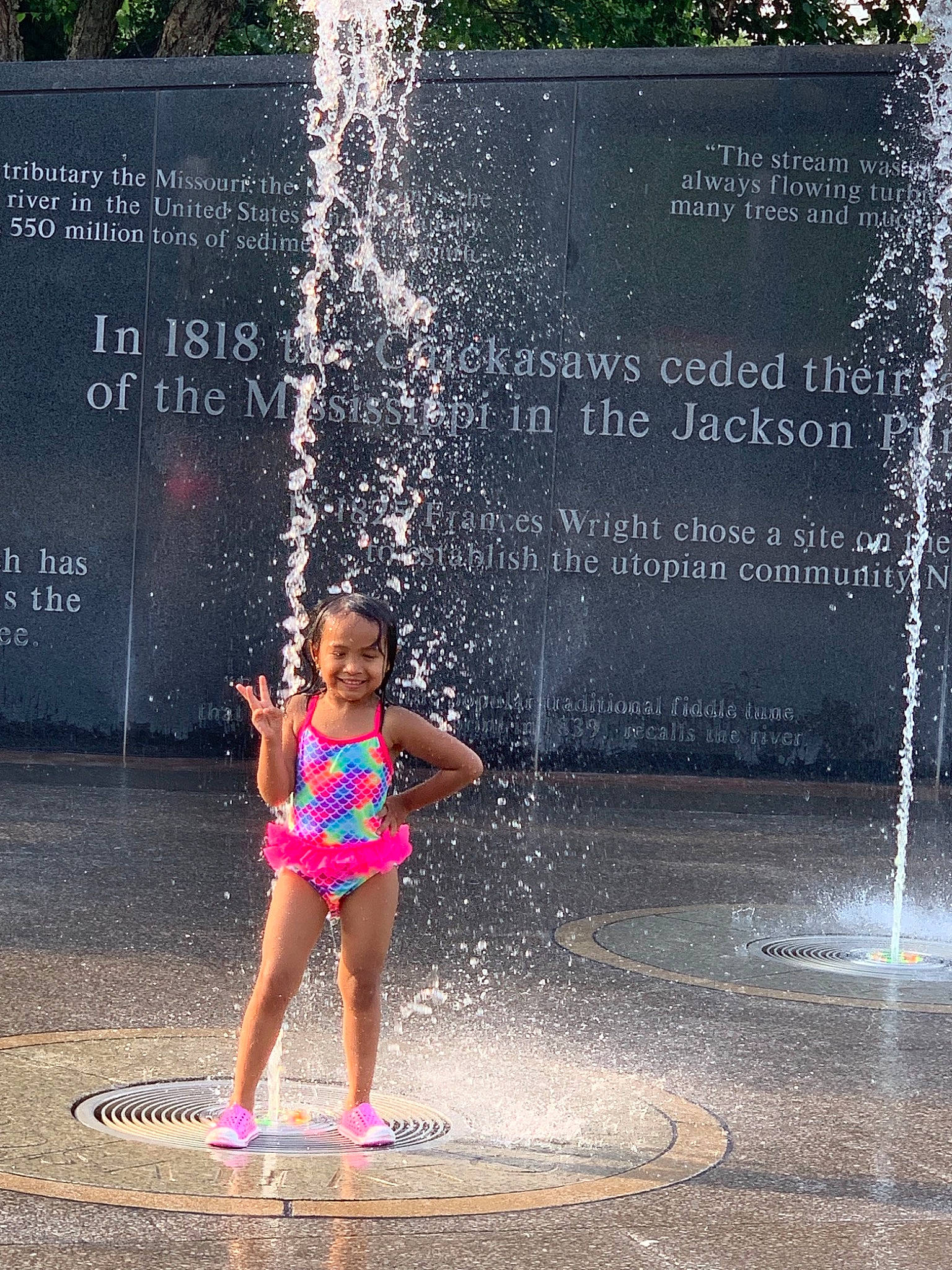 Carolyn joined the competition — help win amazing prizes! architecture, chalk, child, fountain, fun, happy, joy, leisure, person, pink, play, smile, summer, vacation, water, water_feature