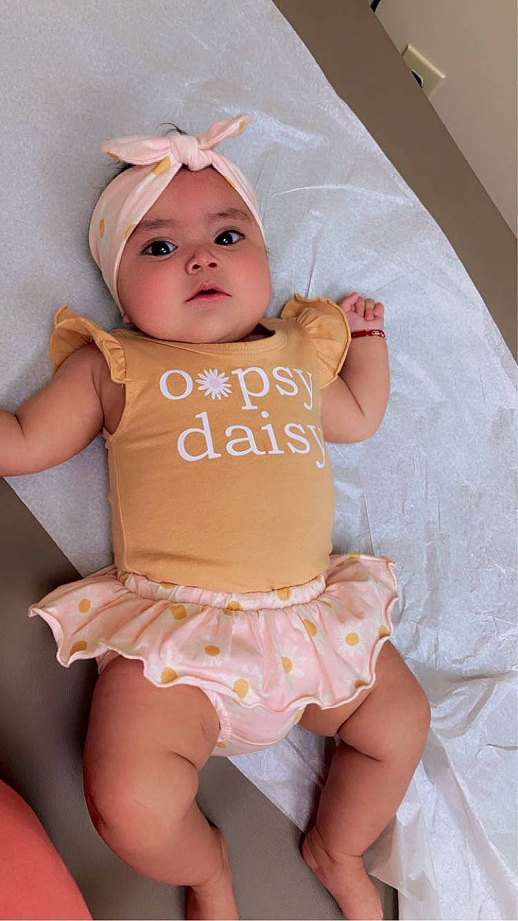 Isela joined the competition — help win amazing prizes! arm, baby_toddler_clothing, clothing, dress, eye, eyelash, face, facial_expression, hairstyle, hand, head, headwear, human_body, leg, mouth, neck, organ, person, skin, stomach