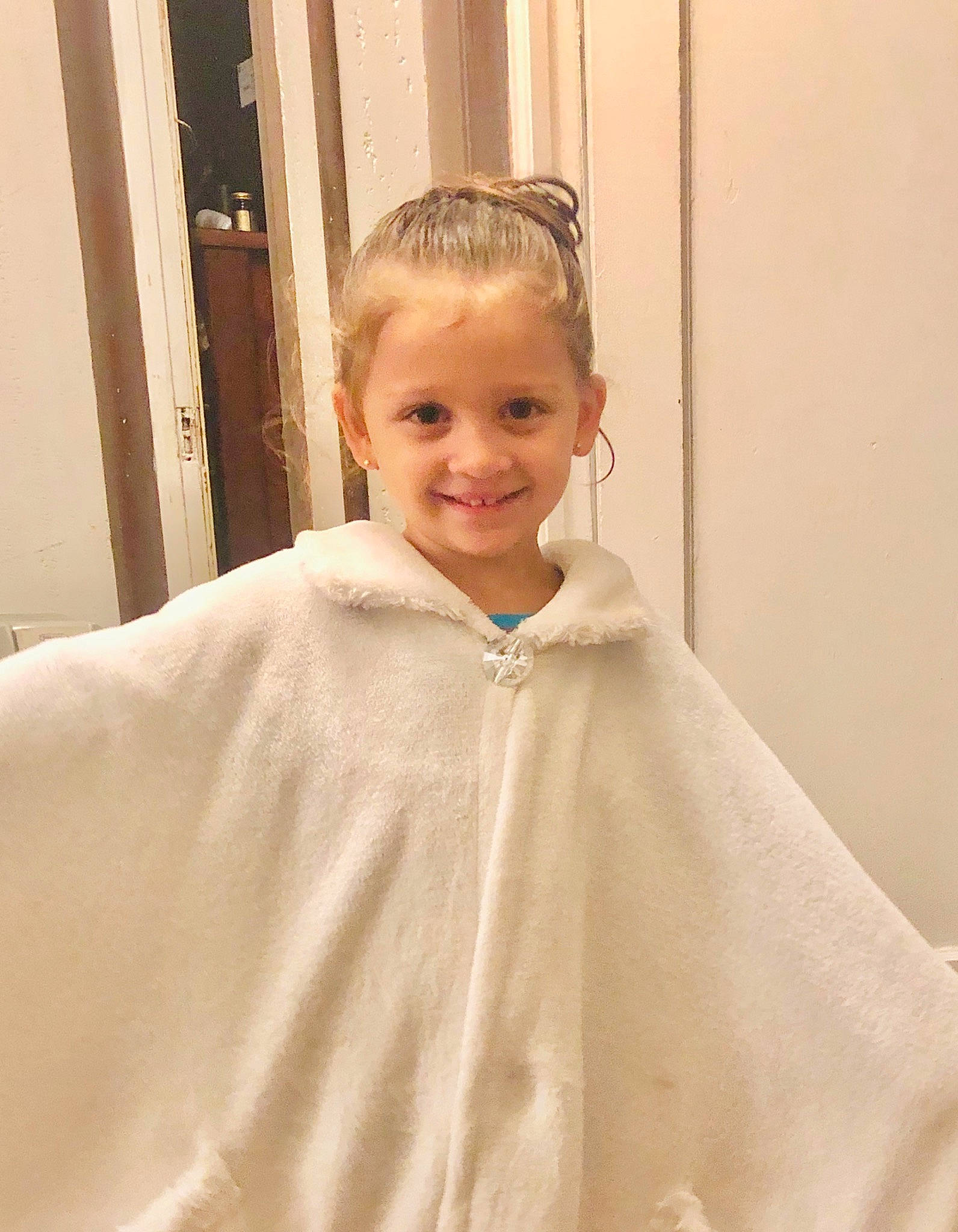 Addison joined the competition — help win amazing prizes! blond, cape, child, costume, dress, hair, hairstyle, joy, outerwear, person, toddler