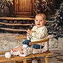 Oakley joined the competition — help win amazing prizes! baby, background, child, cozy, cute, decor, holiday, indoor, jeans, pine_tree, portrait, seasonal, sitting, sled, smile, snow, sweater, warm, winter, wooden