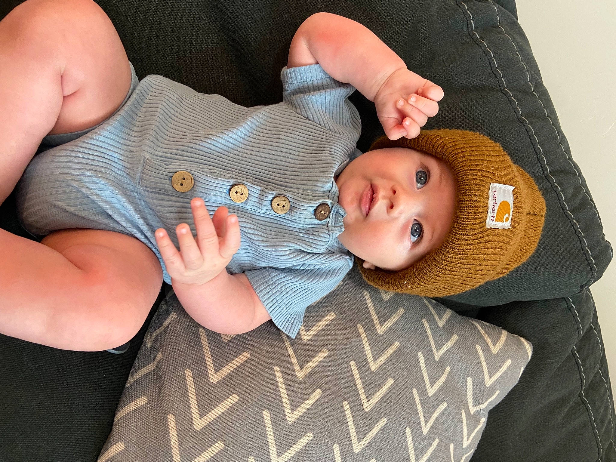 Bentley joined the competition — help win amazing prizes! baby, baby_products, baby_toddler_clothing, cheek, comfort, elbow, eye, gesture, hat, head, headgear, headwear, human_body, human_leg, nail, person, skin, sleeve, stomach, thigh