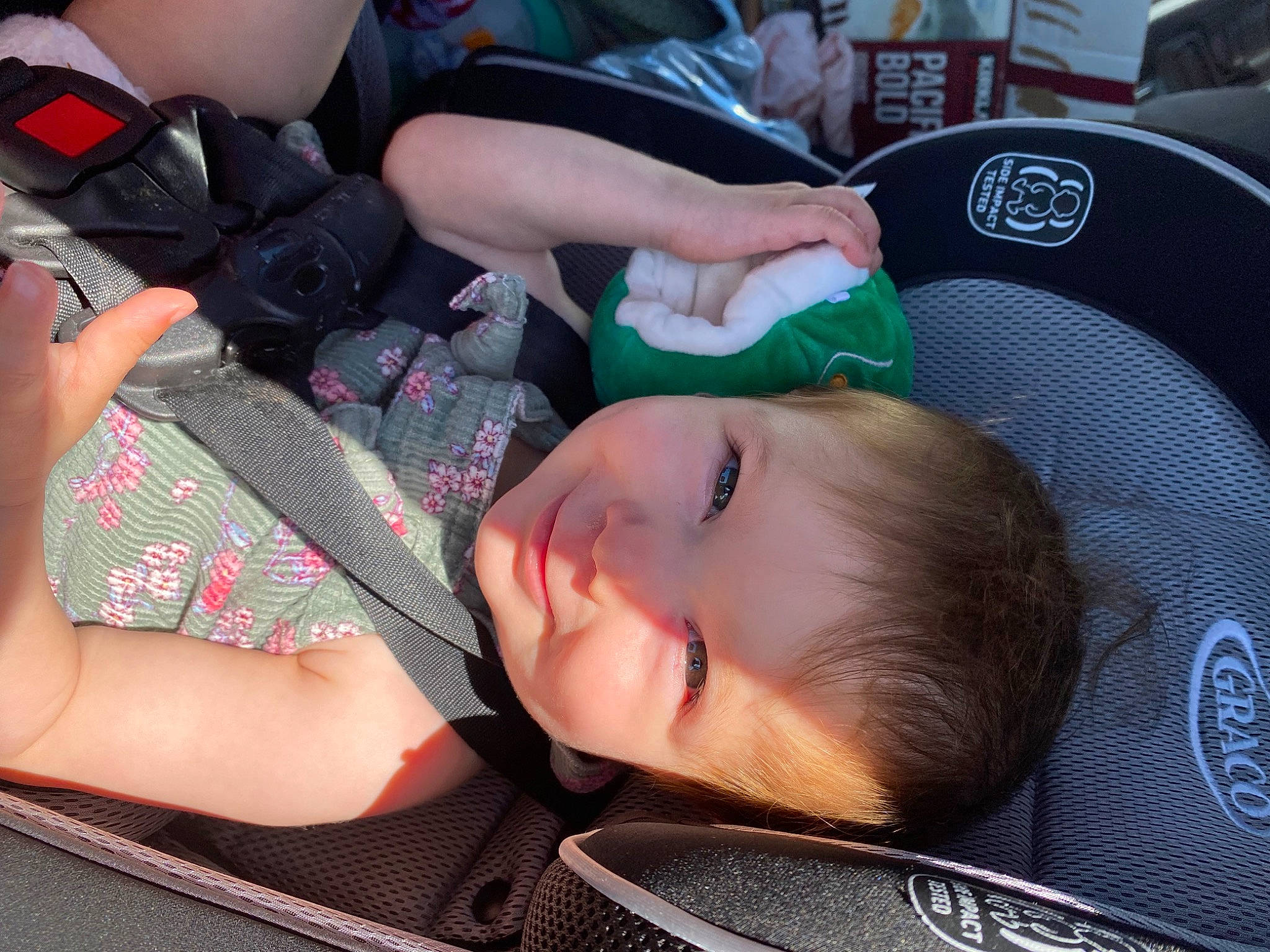 Mazikeen is registered to the contest to win money with this photo: baby, baby_carriage, baby_products, baby_toddler_clothing, car_seat, cheek, child, comfort, eyelash, fun, grass, joy, person, plant, sitting, smile, toddler, tree