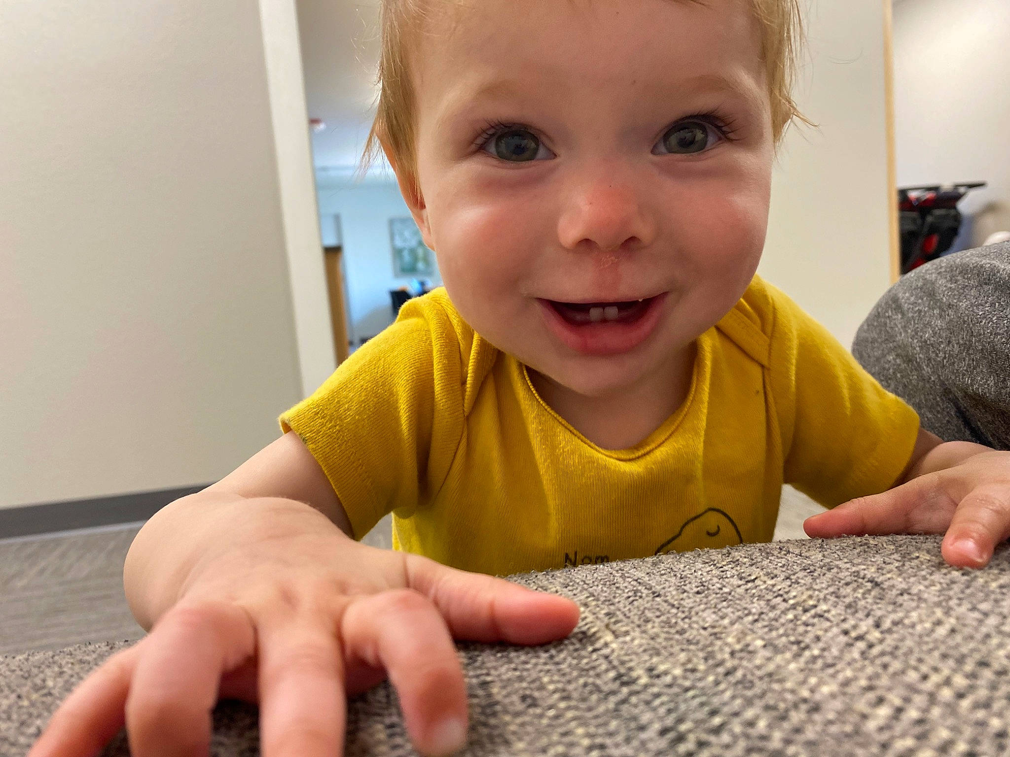 Mazikeen joined the competition — help win amazing prizes! baby, baby_toddler_clothing, cheek, child, facial_expression, finger, floor, flooring, fun, gesture, hand, happy, joy, nail, nose, person, skin, sleeve, smile, thumb