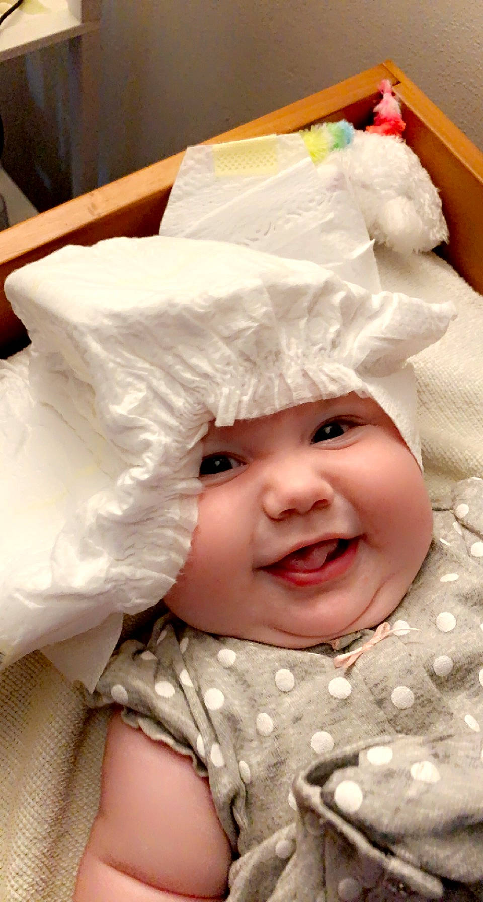 Phoebe is registered to the contest to win money with this photo: baby, baby_laughing, baby_toddler_clothing, child, comfort, costume_hat, event, face, fashion_accessory, fictional_character, fun, happy, hat, headgear, headwear, holiday, joy, laugh, person, pink