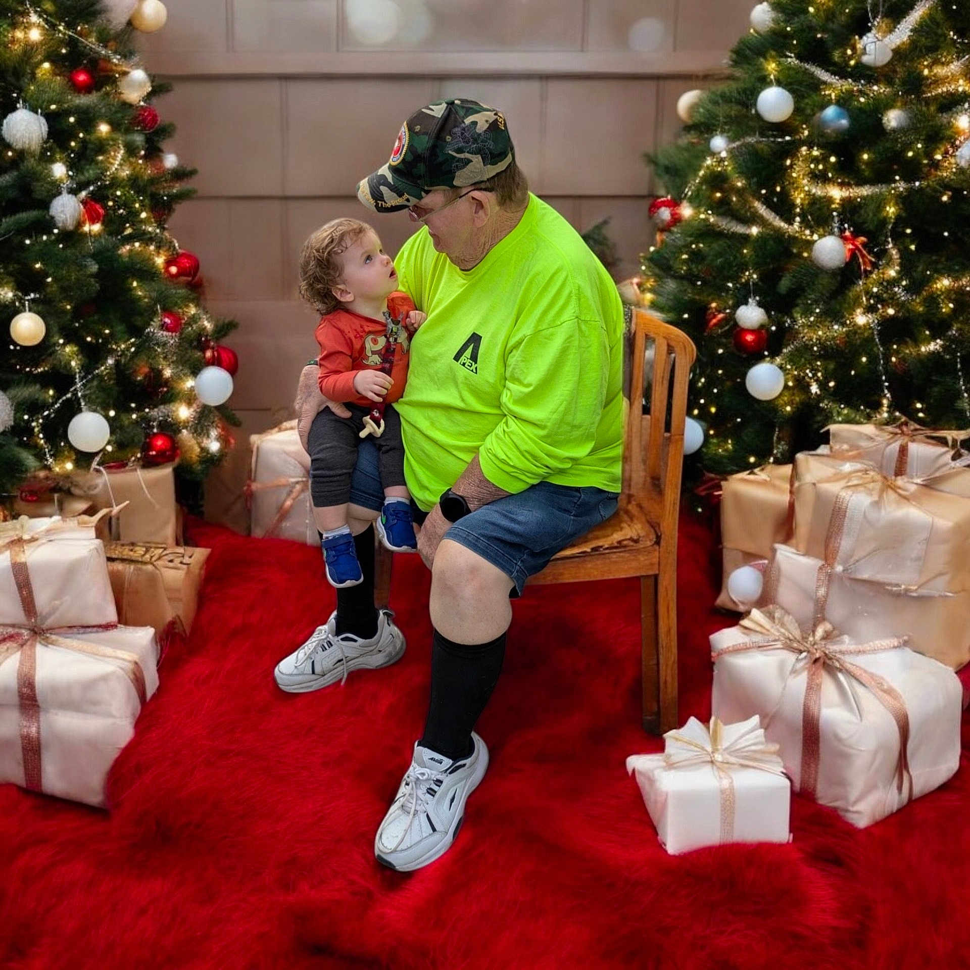 Jackson joined the competition — help win amazing prizes! boy, christmas, christmasdecorations, christmastree, clothing, face, festival, footwear, head, kissing, male, openingpresent, person, plant, romantic, shoe, shorts, teen, tree, wristwatch