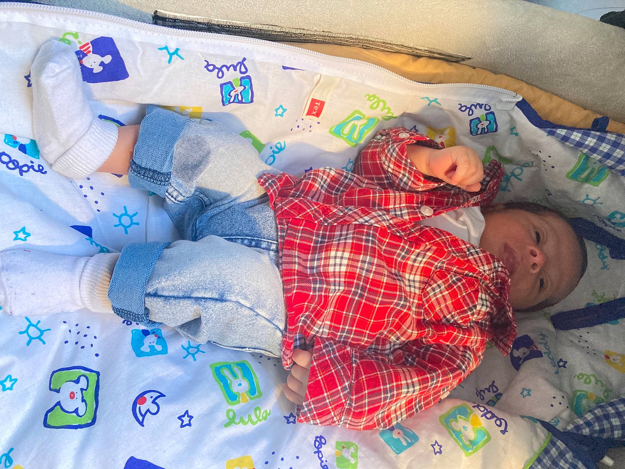 Hayden participe au concours pour gagner de l'argent avec cette photo : bed_sheet, bedding, bedtime, blanket, carmine, child, comfort, electric_blue, linens, nap, pattern, person, plaid, product, quilt, room, sleeve, tartan, textile, toddler