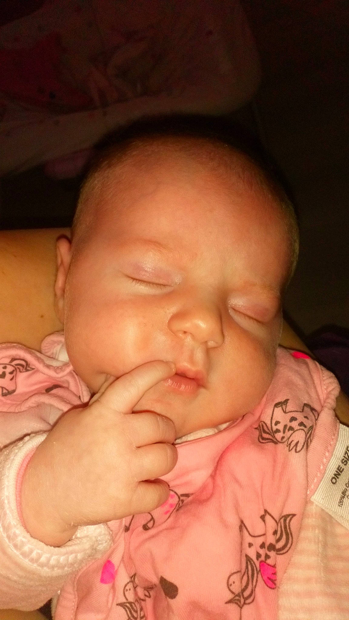 Maïlane a rejoint le concours — aidez-le/la à gagner de superbes lots ! arm, bedtime, cheek, child, chin, close_up, eyebrow, face, finger, forehead, hand, head, infant, lip, mouth, nose, person, pink, skin, sleep