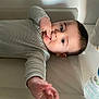 élio participe au concours pour gagner de l'argent avec cette photo : baby, bottle, child, cleaning_product, cute, eyes, face, fingers, hand, indoors, infant, lying_down, mouth, person, portrait, reaching_hand, skin, soft_surface, striped_clothing, young