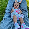 Lolani joined the competition — help win amazing prizes! baby, infant, child, outdoor, grass, blanket, dress, sneakers, hair_ties, sign, milestone, cute, portrait, person, young_child, footwear, colorful, smiling, relaxed, summer