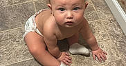 Asher joined the competition — help win amazing prizes! baby, infant, child, crawling, diaper, socks, floor, tile, indoor, bathroom, home, portrait, blue_eyes, looking_at_camera, hands, knees, wallpaper, air_vent, mat, photography