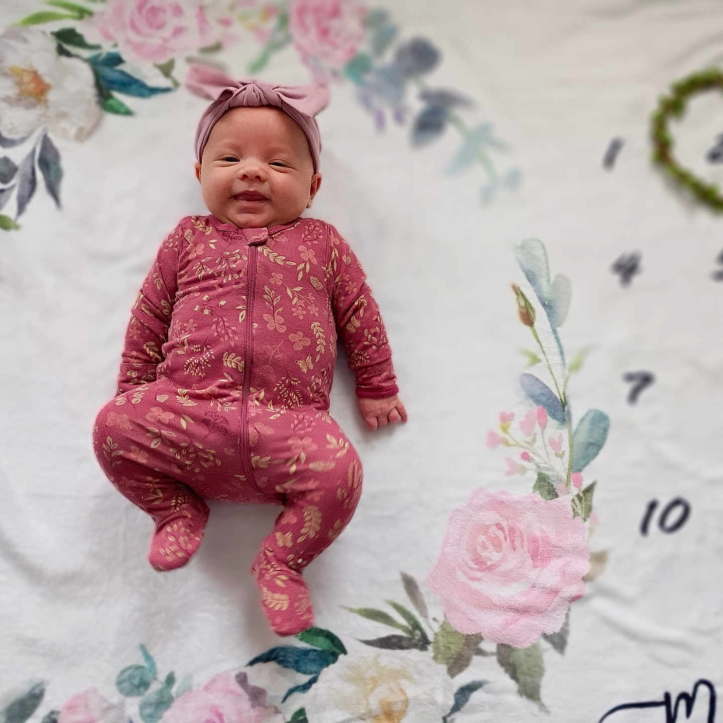 Harper is registered to the contest to win money with this photo: baby, clothing, cushion, dress, face, flower, formalwear, furniture, hat, head, newborn, pajamas, pants, person, photography, plant, portrait, quilt, rose, suit