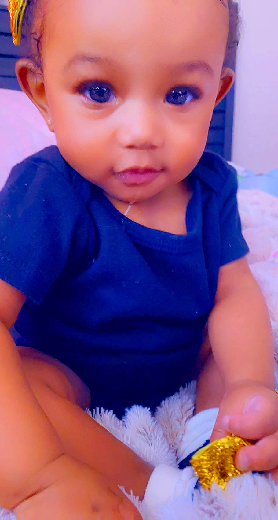 Eryn joined the competition — help win amazing prizes! arm, baby, baby_toddler_clothing, blue, cheek, dress, eyelash, finger, hand, happy, lip, mouth, neck, nose, organ, people, person, skin, sleeve, toddler