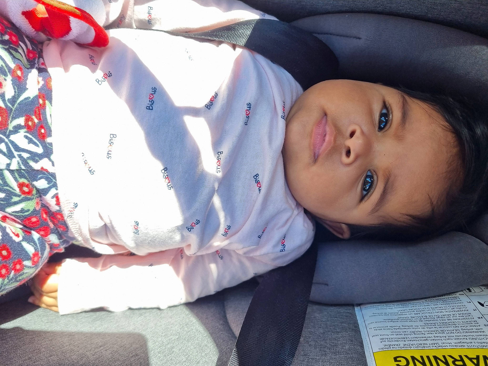 Léna participe au concours pour gagner de l'argent avec cette photo : baby, baby_products, baby_toddler_clothing, carmine, cheek, child, comfort, fun, fur, grass, happy, lip, mouth, pattern, person, sitting, skin, sleeve, smile, toddler