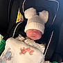 baby, sleeping, hat, pom_poms, car_seat, blanket, polka_dot, child, infant, cute, cozy, resting, soft, warm, indoor, newborn, adorable, bundle, clothing, comfort