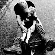 Ryder joined the competition — help win amazing prizes! black_and_white, child, adult, cap, nike_shirt, boots, road, cart, hugging, affection, outdoor, love, family, legs, barefoot, tattoo, casual_clothing, transport, motion, monochrome