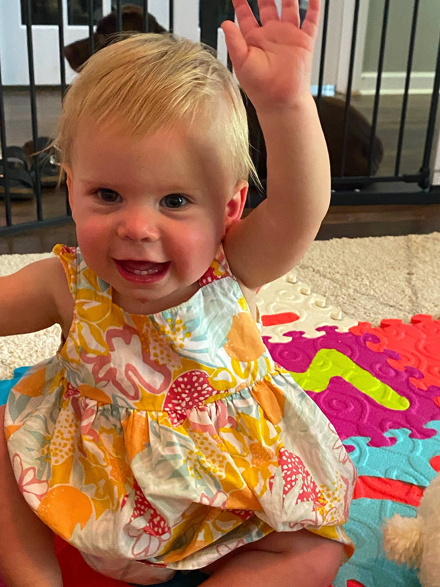 Emerald joined the competition — help win amazing prizes! arm, baby_toddler_clothing, cheek, chin, dress, eye, facial_expression, fence, finger, fun, gesture, hairstyle, happy, head, human_body, iris, organ, person, skin, smile