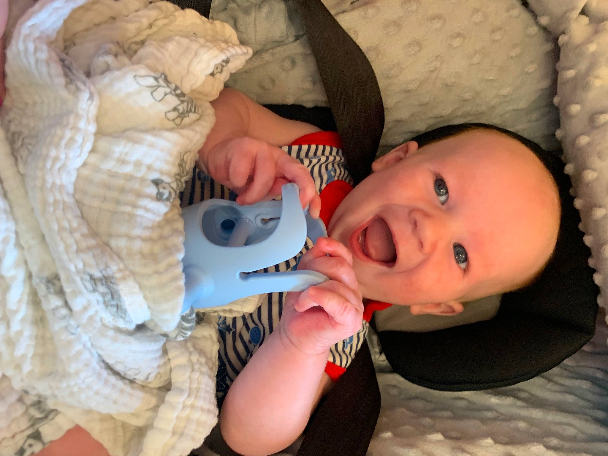 Leo is registered to the contest to win money with this photo: baby, baby_products, baby_toddler_clothing, cheek, child, comfort, eyelash, finger, happy, iris, lip, mouth, nail, nose, pattern, person, skin, smile, stuffed_toy, toddler