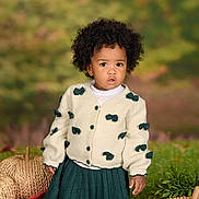 Klani is registered to the contest to win money with this photo: toddler, child, afro, cardigan, bow, green_skirt, autumn, pumpkin, woven_pumpkin, plant, outdoor, curious, portrait, fall, nature, cute, fashion, person, seasonal, leaf