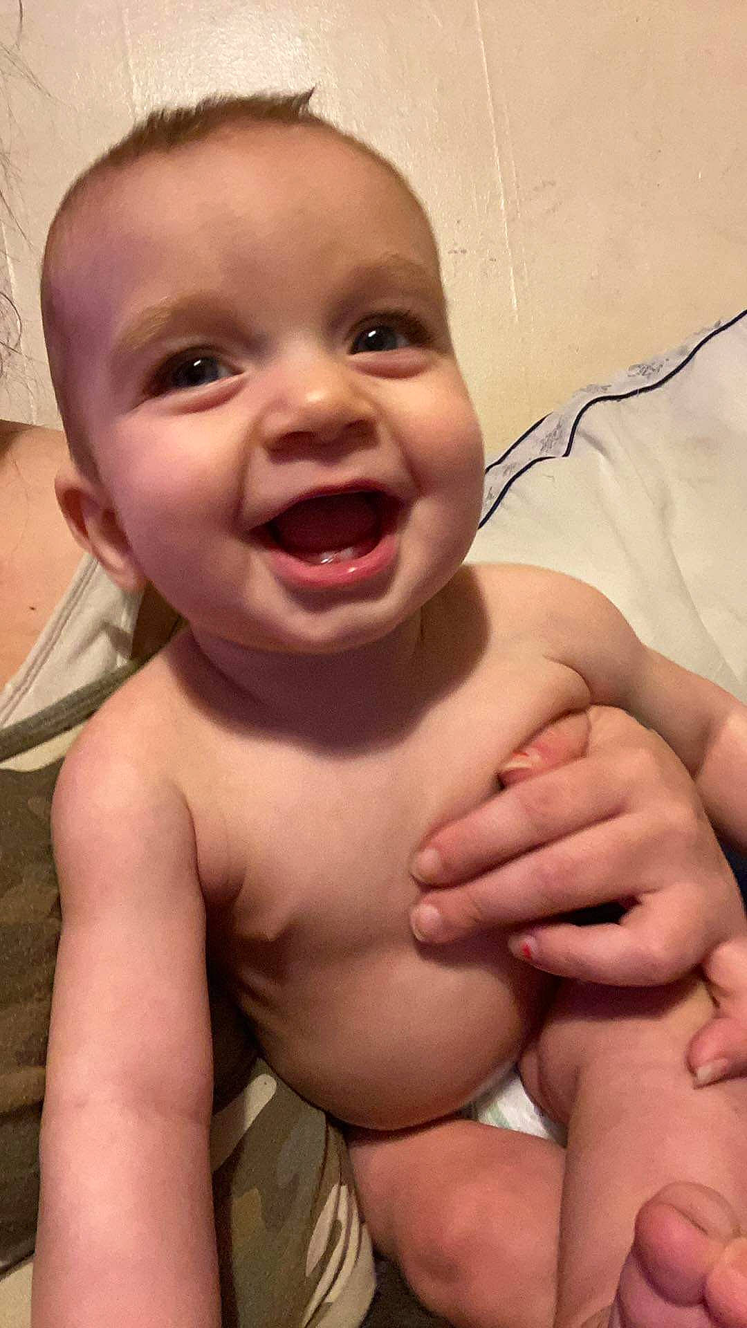 Kory is registered to the contest to win money with this photo: baby, baby_laughing, baby_making_funny_faces, cheek, child, chin, eyebrow, face, facial_expression, forehead, head, laugh, lip, mouth, muscle, nose, person, skin, smile, toddler