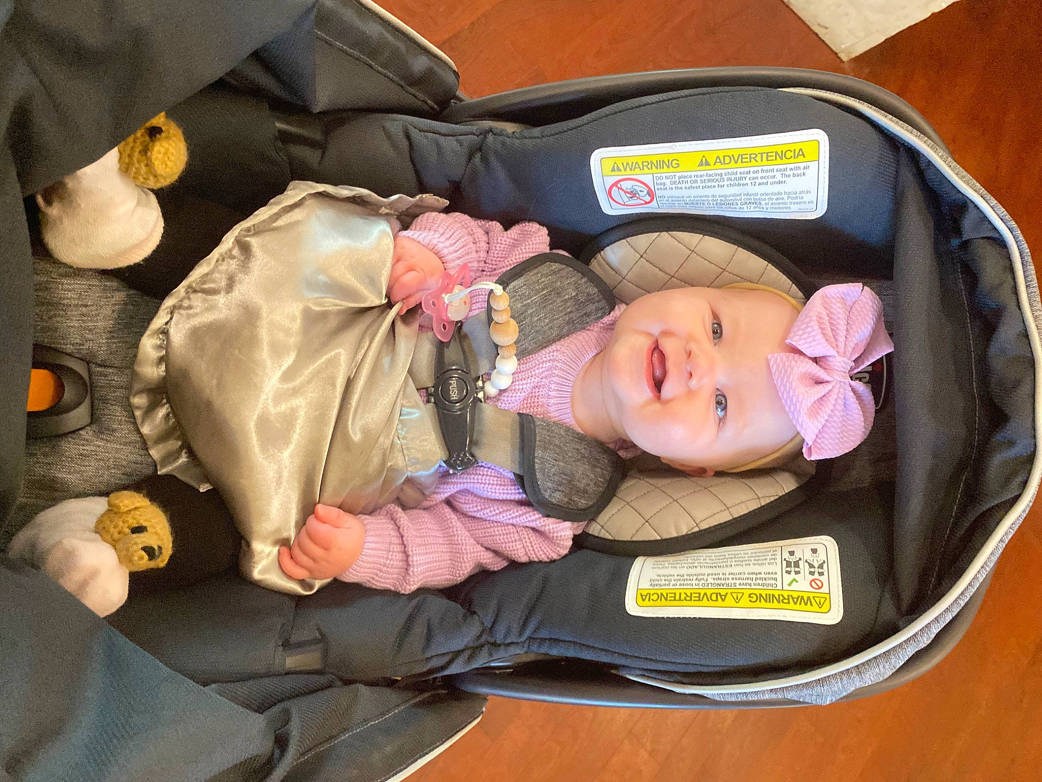 Tinslee joined the competition — help win amazing prizes! auto_part, baby, baby_carriage, baby_products, baby_toddler_clothing, bag, baggage, car_seat, child, comfort, headwear, joy, linens, nap, person, room, sleep, smile, suitcase, textile