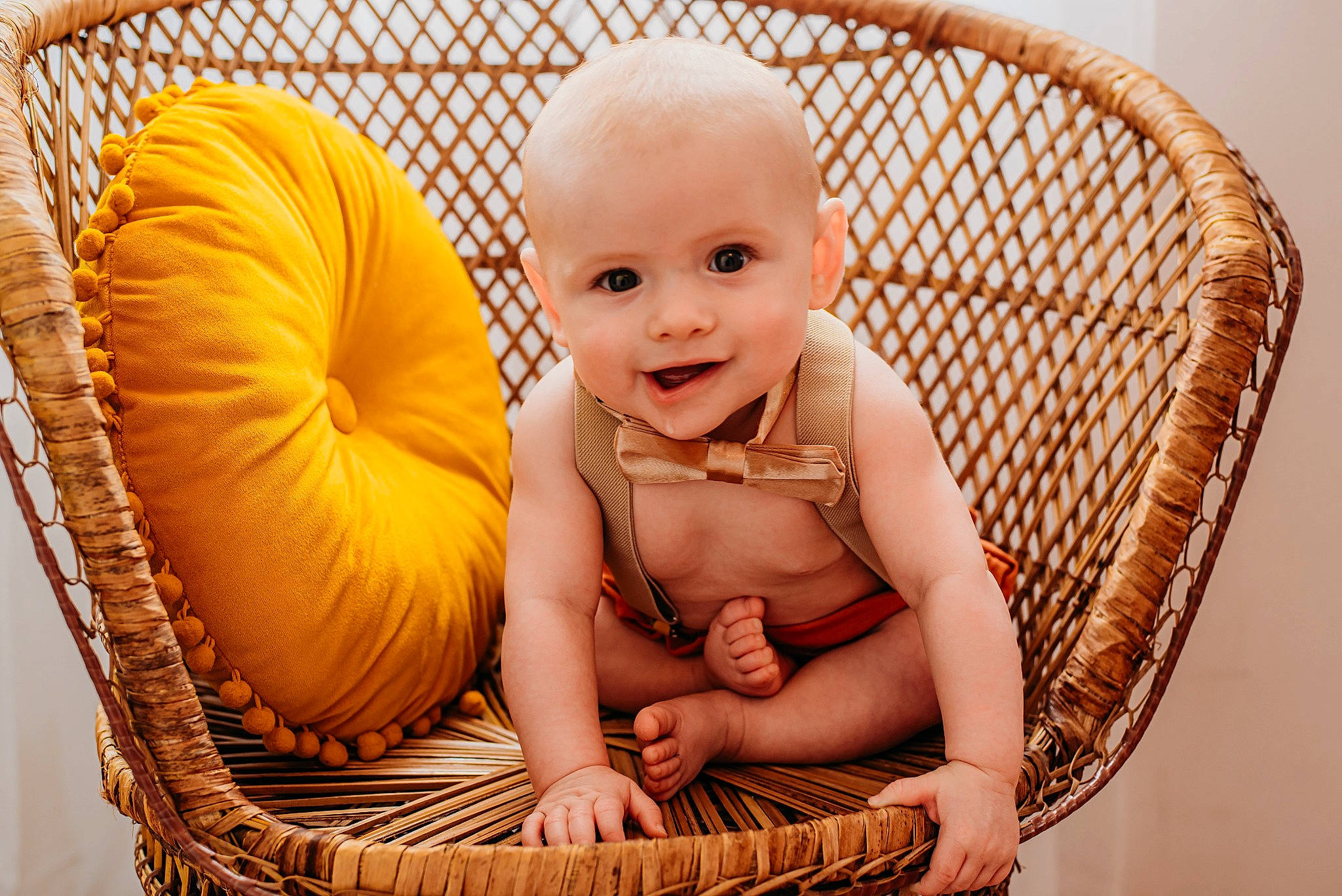 Auggie joined the competition — help win amazing prizes! baby, baby_products, baby_toddler_clothing, basket, blond, chair, child, comfort, eye, finger, fun, happy, human_body, mammal, person, pumpkin, sitting, smile, toddler, vertebrate