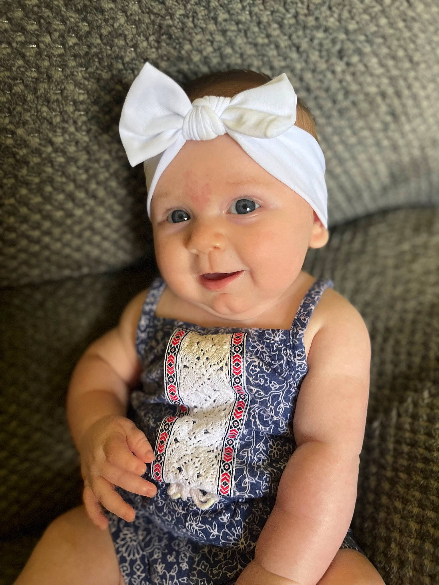 Emmy joined the competition — help win amazing prizes! baby, baby_toddler_clothing, cap, child, costume_hat, embellishment, eye, face, fashion_accessory, flash_photography, hair_accessory, happy, head, headband, headwear, iris, pattern, person, sleeve, smile