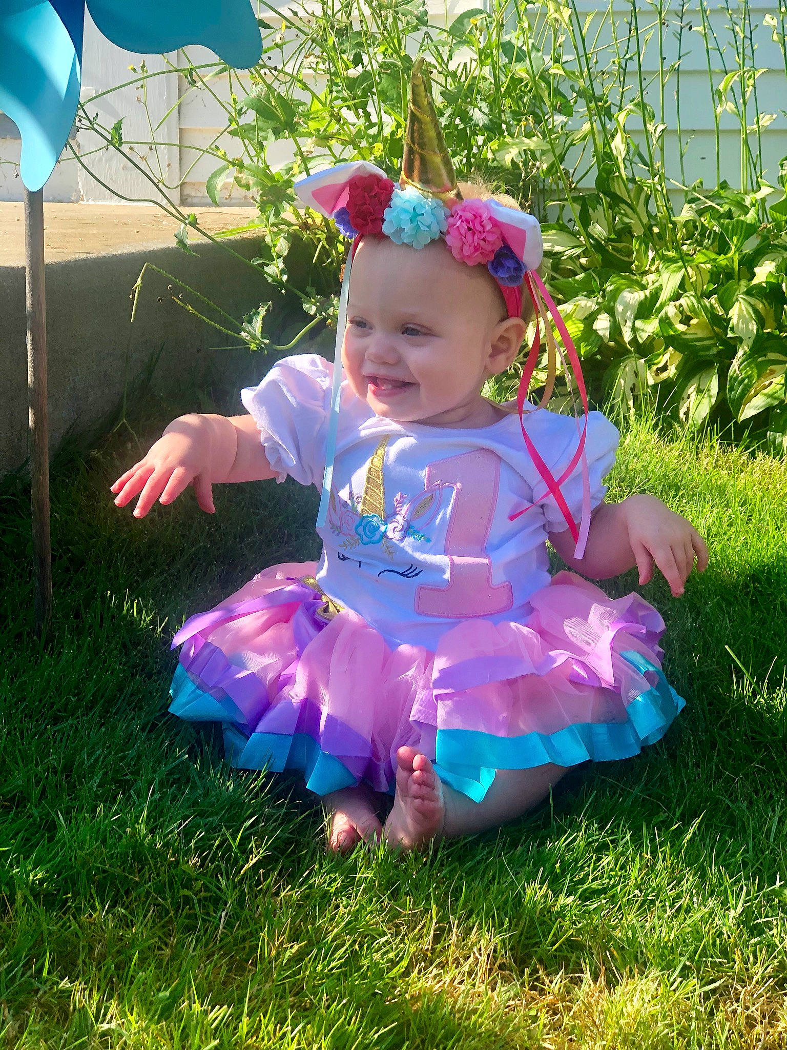 Althea joined the competition — help win amazing prizes! baby, baby_toddler_clothing, child, costume, dress, fun, grass, joy, person, pink, plant, play, purple, smile, summer, toddler