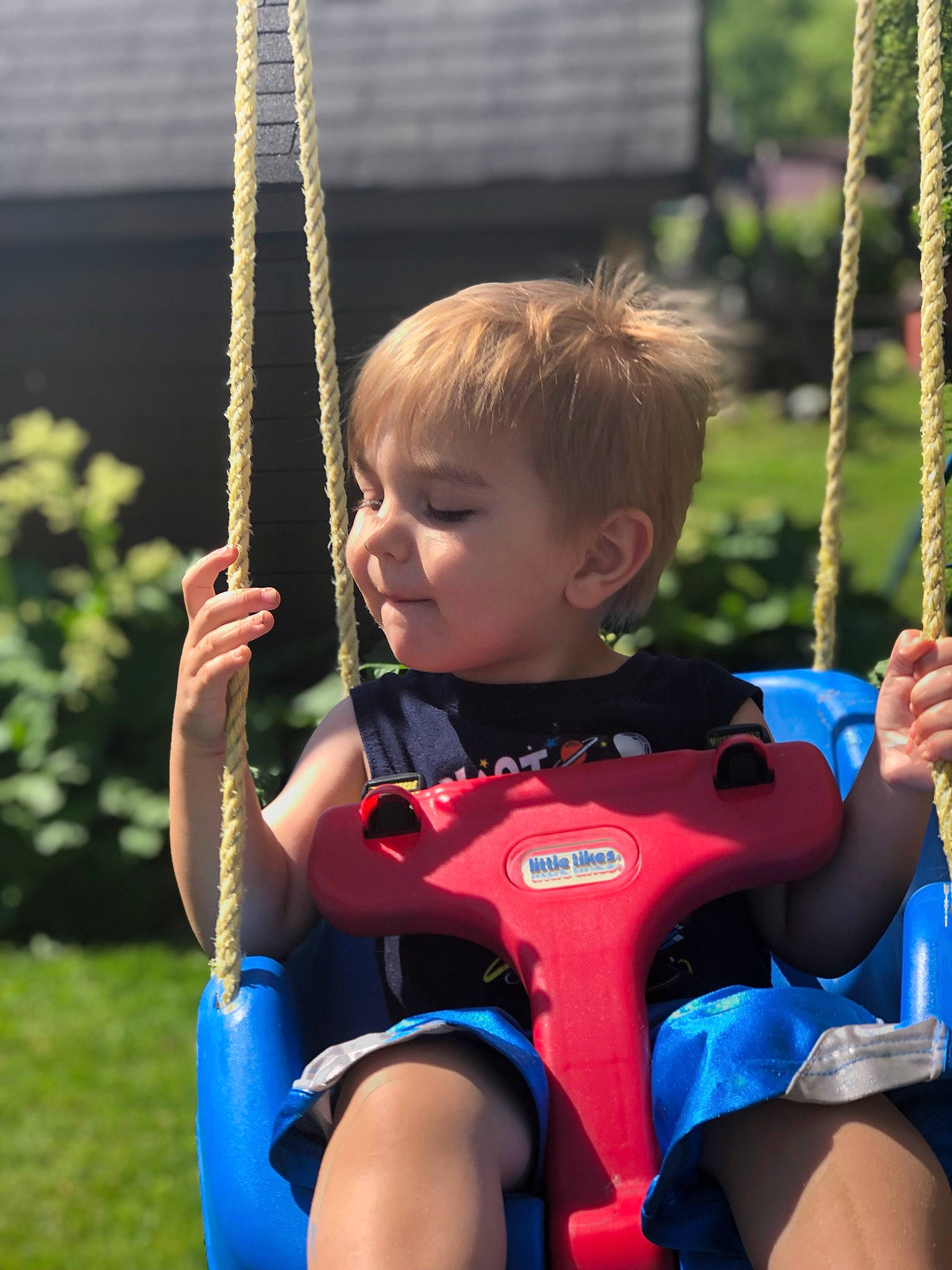Ryker joined the competition — help win amazing prizes! child, electric_blue, leisure, outdoor_play_equipment, person, play, swing, toddler, vacation