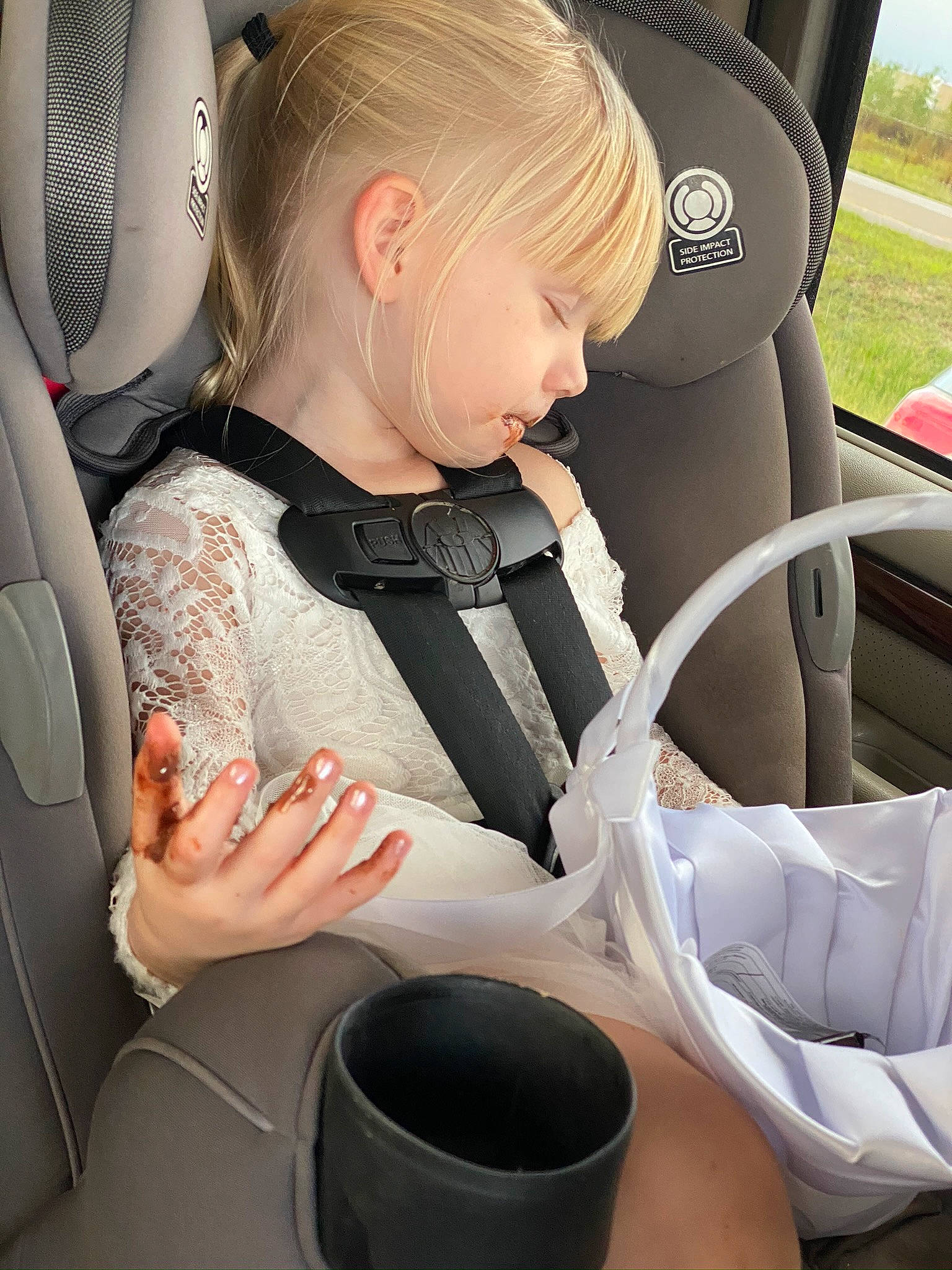 Avannah joined the competition — help win amazing prizes! auto_part, baby_in_car_seat, car_seat, car_seat_cover, child, person, seat_belt, steering_part, steering_wheel, toddler