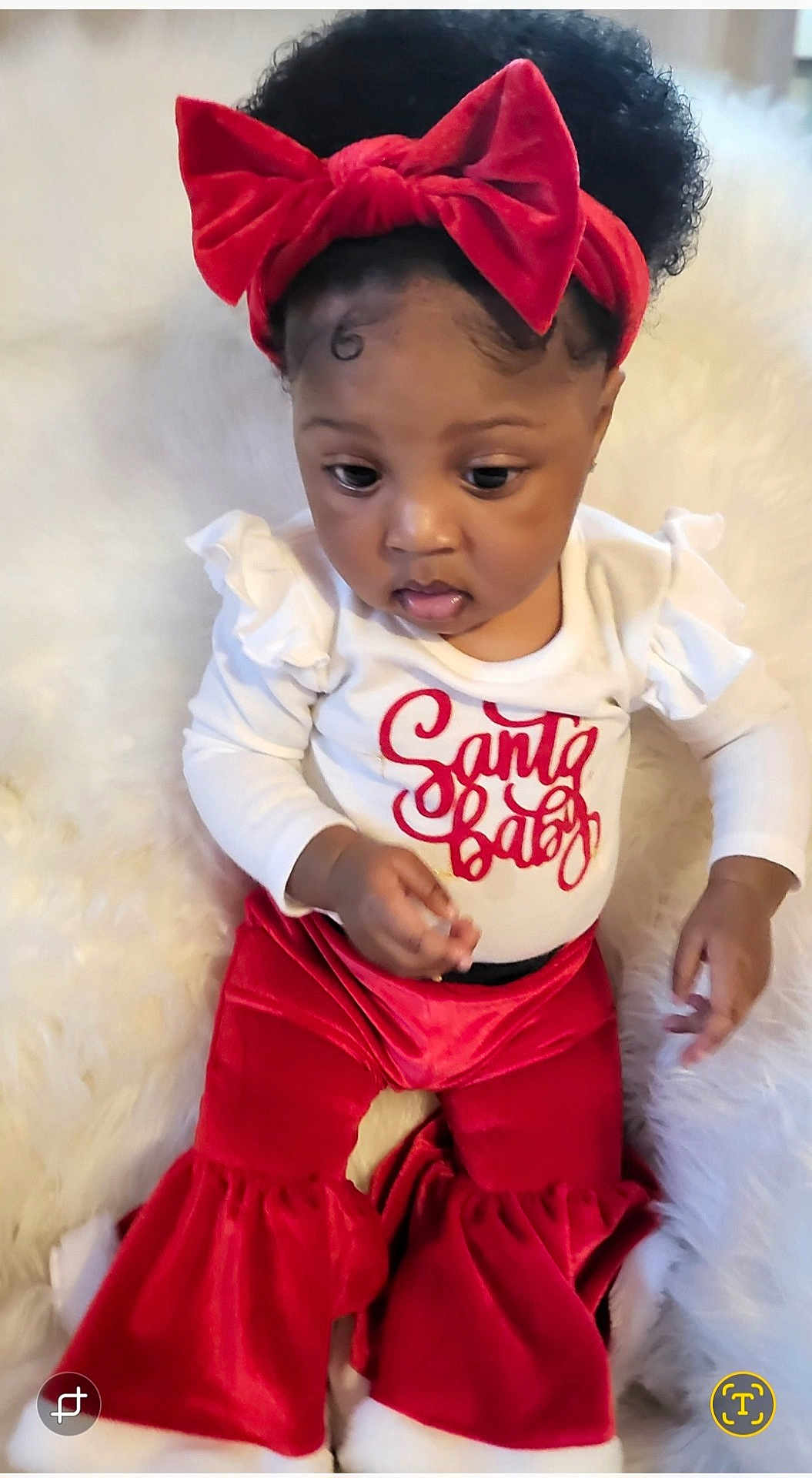 Divineness joined the competition — help win amazing prizes! adorable, baby, child, curly_hair, cute, fashion, festive, fluffy_background, headband, holiday_outfit, indoors, infant, portrait, red_bow, red_pants, sitting, soft_texture, velvet, white_shirt, young_child