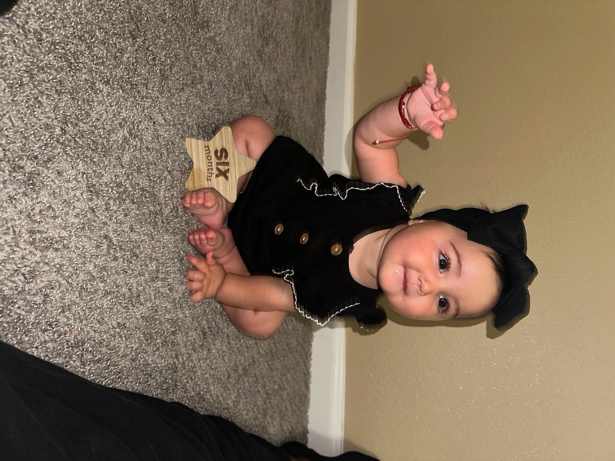 Aria joined the competition — help win amazing prizes! child, dress, eyelash, fashion_design, flash_photography, fun, gesture, happy, leg, person, room, sitting, sleeve, thigh, toddler, wood, wrist