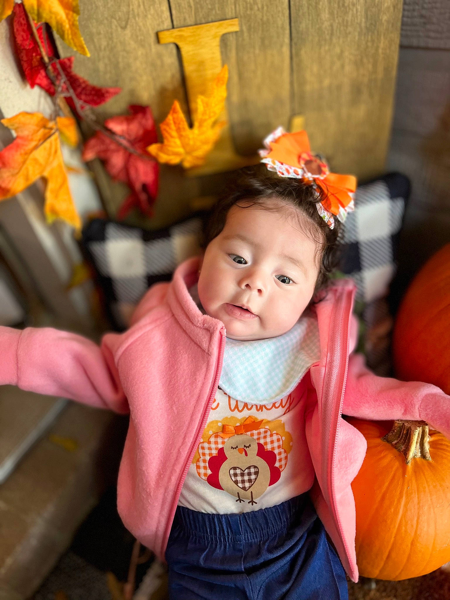 Averi joined the competition — help win amazing prizes! baby, baby_toddler_clothing, calabaza, child, cucurbita, dress, event, gourd, happy, leaf, orange, person, plant, pumpkin, squash, toddler, tradition, trick_or_treat, vegetable, winter_squash
