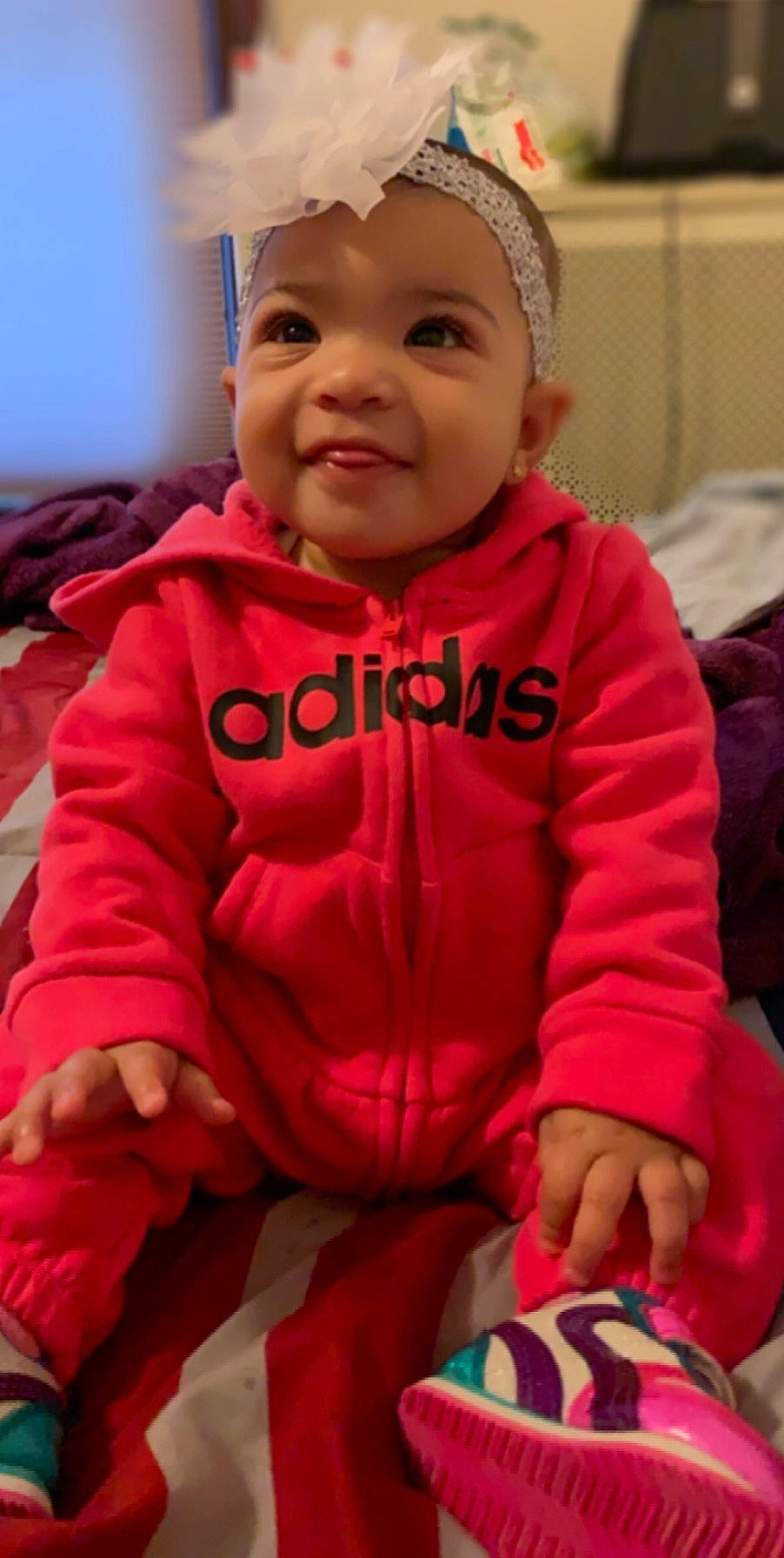 Emiliana joined the competition — help win amazing prizes! baby, baby_toddler_clothing, cheek, child, face, head, outerwear, person, pink, play, skin, smile, toddler