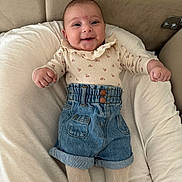 Ayla participe au concours pour gagner de l'argent avec cette photo : baby, casual_outfit, cheerful, child, clothing, comfortable, cushion, cute, denim_shorts, face, happy, indoor, infant, lying_down, portrait, small_hands, smile, soft_fabric, tights, young_child