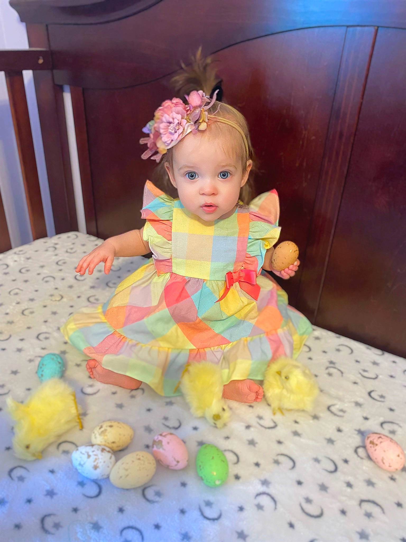 June joined the competition — help win amazing prizes! baby, baby_products, baby_toddler_clothing, child, doll, dress, event, eye, fun, hair, happy, iris, party_supply, pattern, person, pink, purple, sitting, textile, toddler