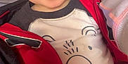 Jaxzon is registered to the contest to win money with this photo: arm, baby, bear_design, child, closeup, clothing, cute, eyes, face, hand, happy, indoors, infant, jacket, mouth, person, portrait, red, smiling, white