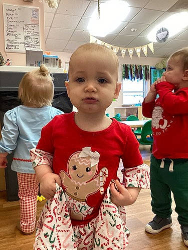 Allison is registered to the contest to win money with this photo: baby, baby_toddler_clothing, child, event, flooring, fun, happy, head, pattern, person, play, room, skin, sleeve, standing, t_shirt, toddler